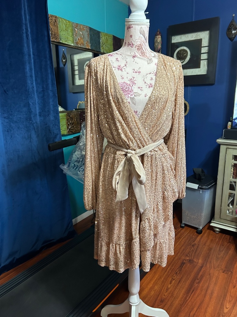 LC Lauren Conrad Rose Gold Sequin Wrap Dress